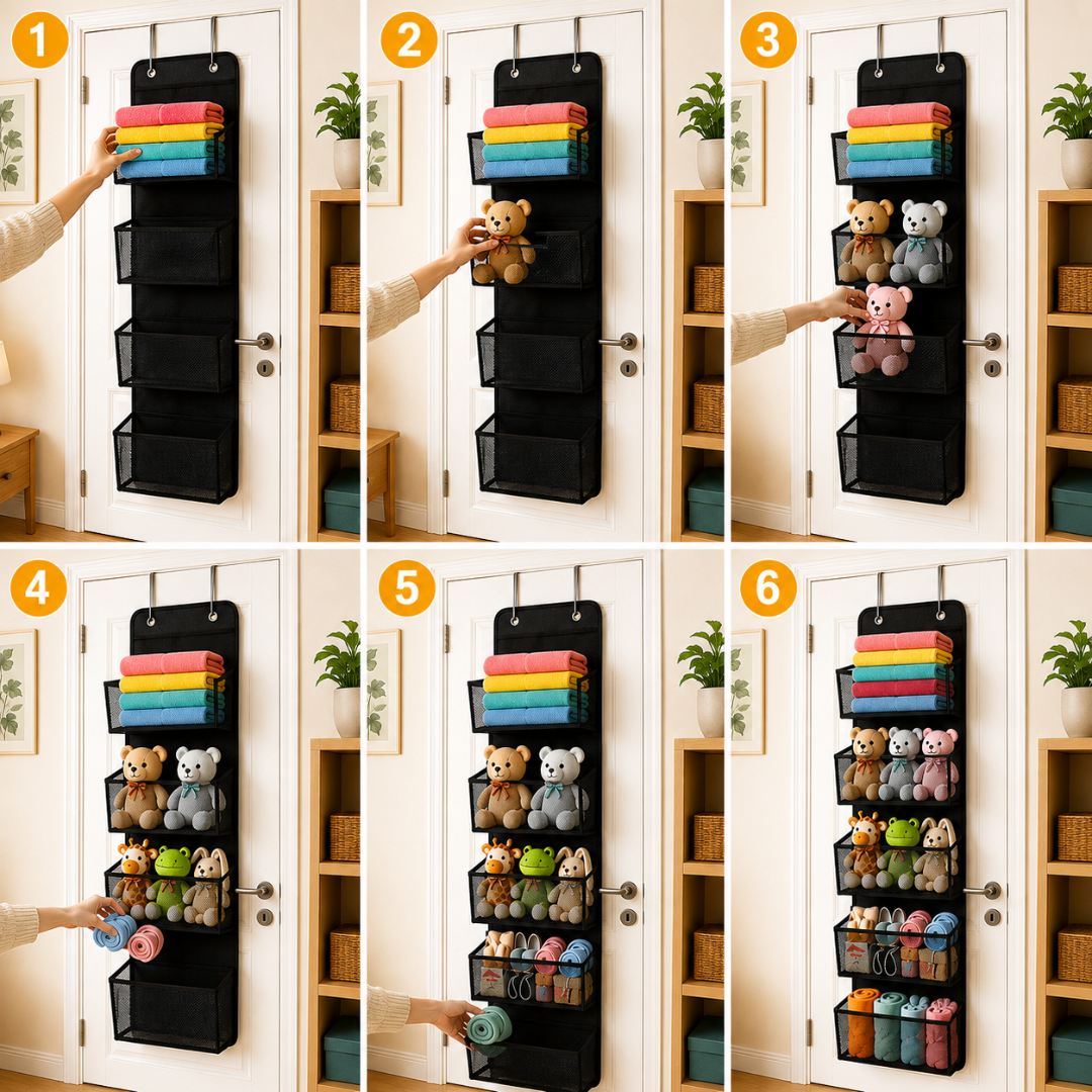 6 Katlı Kapı Arkası Düzenleyici Raf  - Bebek, Çocuk Odası ve Banyo Organizer 133x29 cm