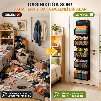 6 Katlı Kapı Arkası Düzenleyici Raf  - Bebek, Çocuk Odası ve Banyo Organizer 133x29 cm